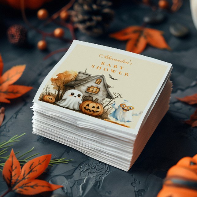 Neutral Ghost Halloween Baby Shower Napkin (Creator Uploaded)