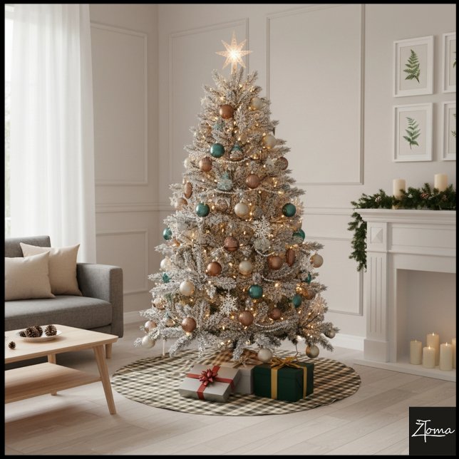 Neutral Gingham Beige Brown Checkerboard Classic Brushed Polyester Tree Skirt (Creator Uploaded)