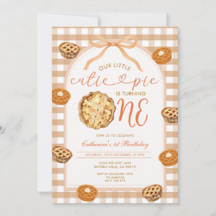 Neutral Gingham Cutie Pie Fall Gingham Birthday Invitation