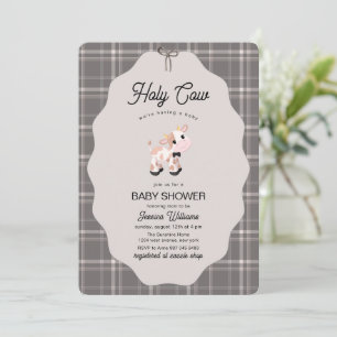 Neutral Gingham Holy Cow Farm Animals Baby Shower  Invitation