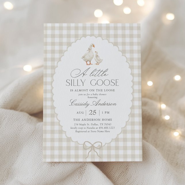 Neutral Gingham Silly Goose Baby Shower Invitation (Creator Uploaded)