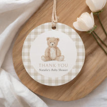 Neutral Gingham Teddy Bear Baby Shower