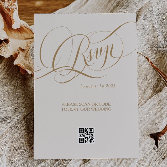 Neutral Gold Elegant Romantic Wedding RSVP Card (Creator Uploaded)