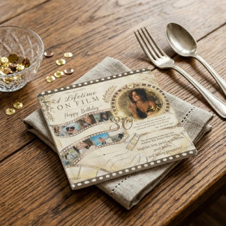 Neutral Gold Film Strip Custom Age Birthday Photo Napkin
