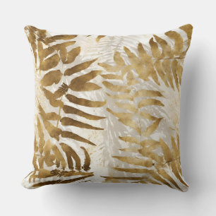 Neutral Gold Grey Fern Leaves Cushion