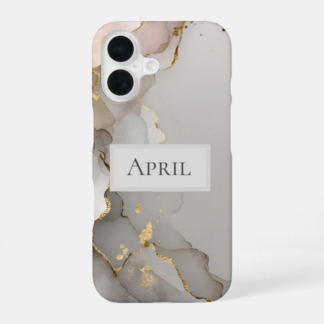 Neutral & Gold Marble  iPhone 16 Case (Back)
