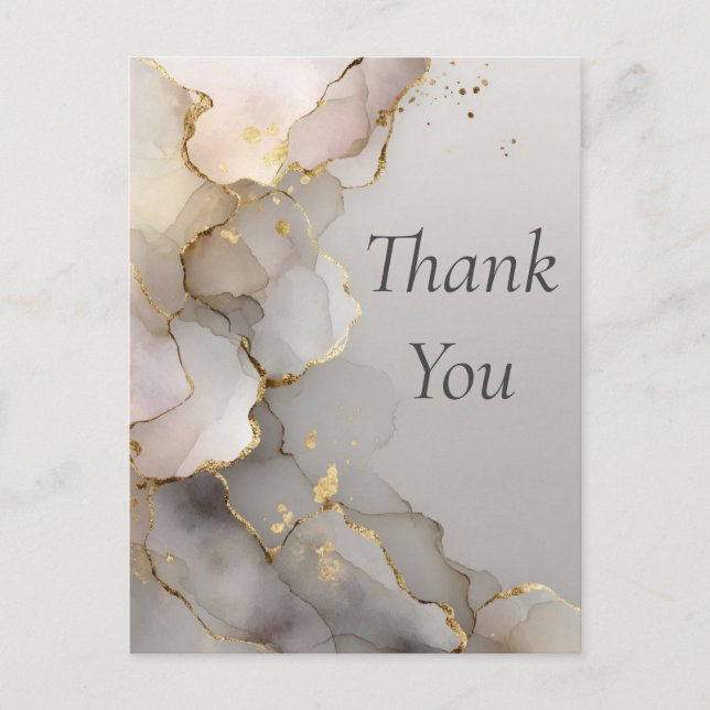 Neutral & Gold Marble Thank You Card (Front)