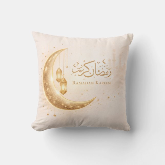 Neutral Gold Ramadan Kareem Throw Pillow – Islamic (Front)