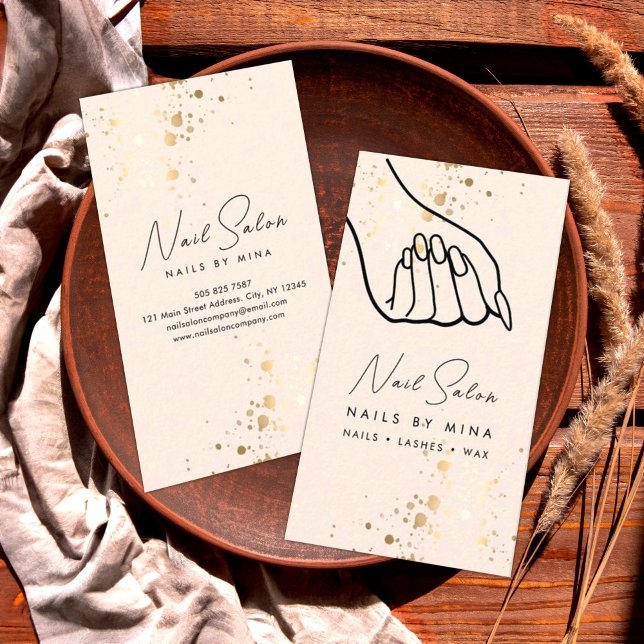Neutral Gold Specks Hand Nail Salon Business Card (Creator Uploaded)