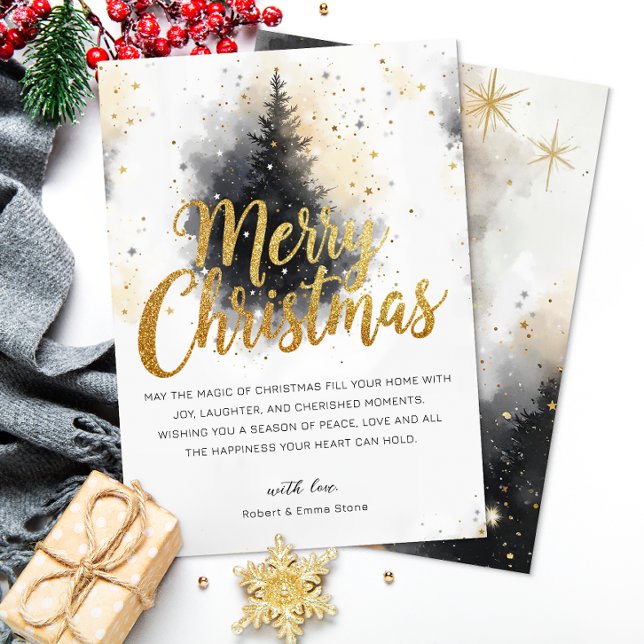 Neutral Gold Watercolor Merry Christmas Card  (Elegant Christmas Card)