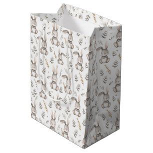 Neutral Gray Bunny Baby Cute Nursery Easter Gift Medium Gift Bag