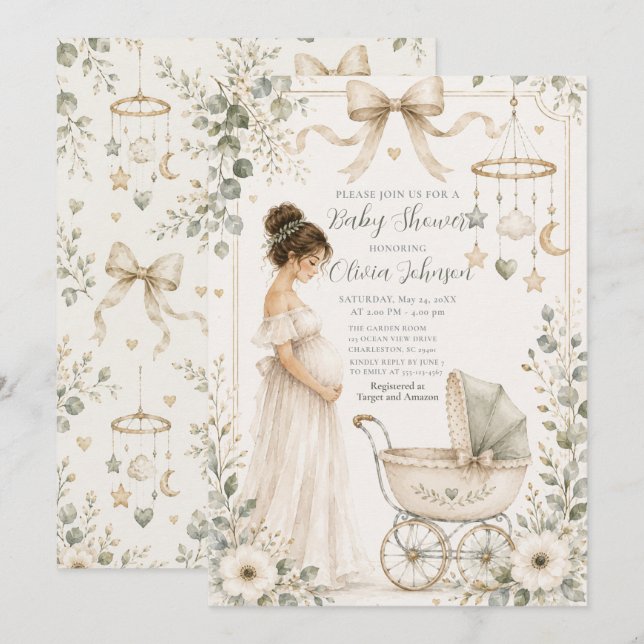 Neutral Green Baby Shower Invitation (Front/Back)