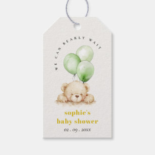 Neutral Green Bearly Wait Balloon Baby Shower Gift Tags