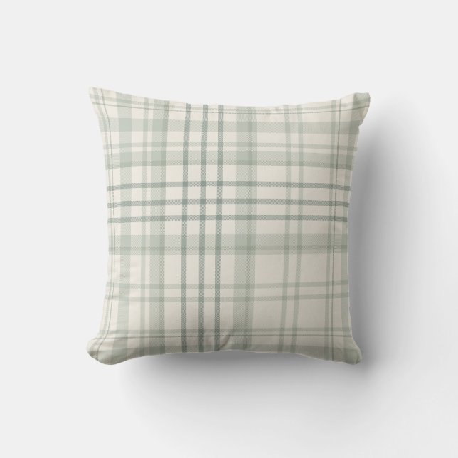 Neutral Green Beige Plaid Cushion (Front)