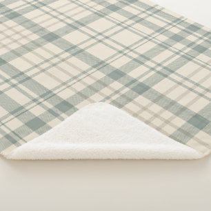 Neutral Green Beige Plaid Sherpa Blanket