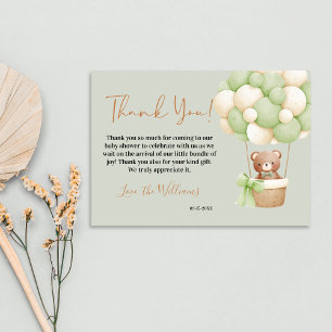 Neutral Green Teddy Bear Oh Baby Balloon Baby Thank You Card