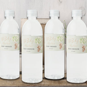 Neutral Green Teddy Bear Oh Baby Balloon Baby Water Bottle Label