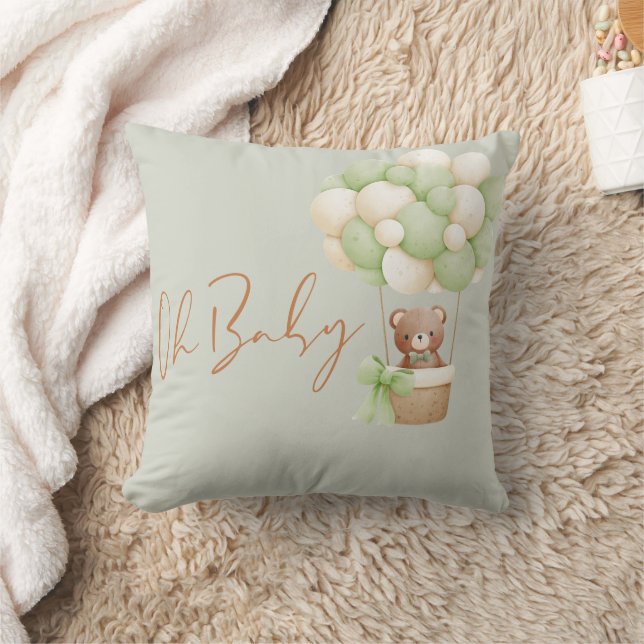 Neutral Green Teddy Bear Oh Baby Balloon  Cushion (Blanket)