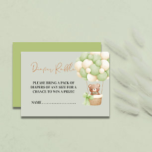 Neutral Green Teddy Bear Oh Baby Diaper Raffle Enclosure Card