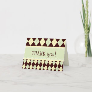 Neutral Green Yellow Argyle Thank You Note Card