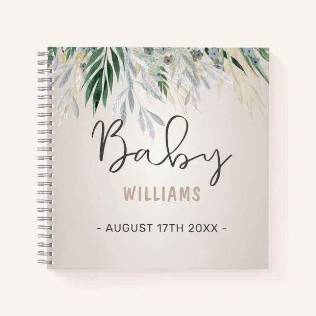 Neutral Greenery Personalised Memory Baby Book (Front)