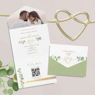 Neutral Greenery Photo Wedding All In One Invitation