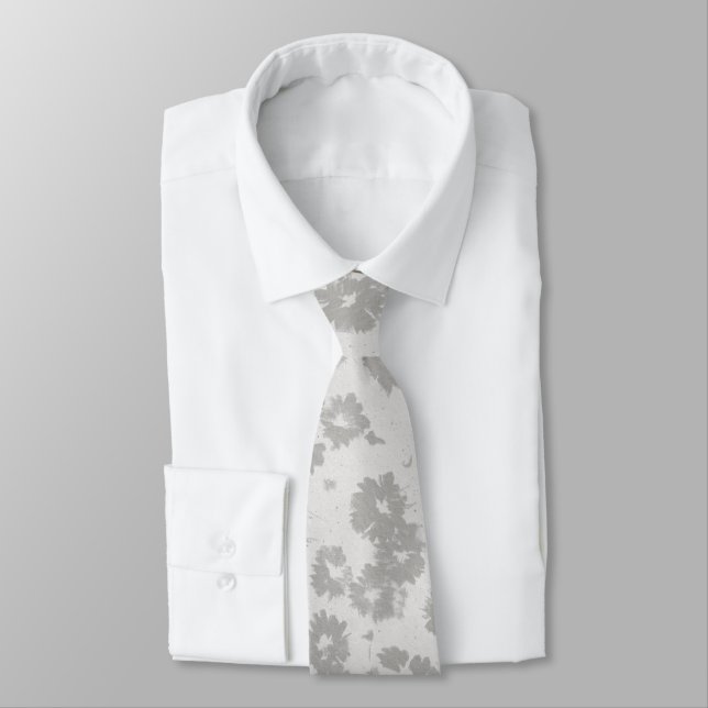 Neutral Grey Abstract Floral Tie Modern Flowers (Tied)