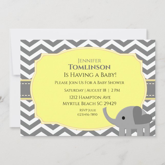 Neutral  Grey and Yellow Baby Shower Invitation (Front)