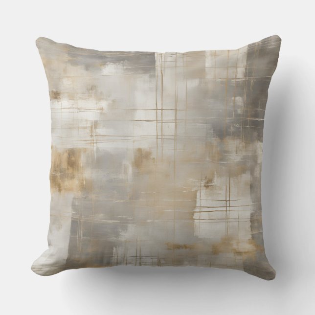 Neutral Grey Beige Plaid Cushion (Front)