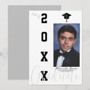 Neutral Grey Black Graduation Photo Announcement