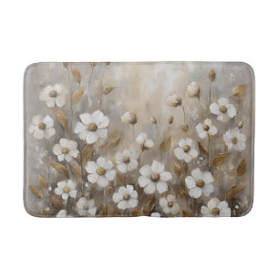 Neutral Grey Gold Taupe Floral Bath Mat
