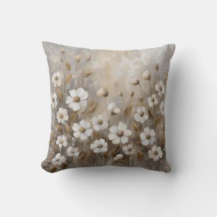 Neutral Grey Gold Taupe Floral Cushion