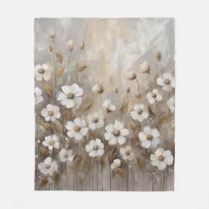 Neutral Grey Gold Taupe Floral Fleece Blanket