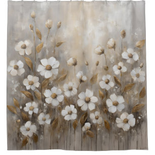 Neutral Grey Gold Taupe Floral Shower Curtain