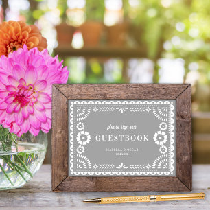 Neutral Grey Papel Picado Wedding Guestbook Sign