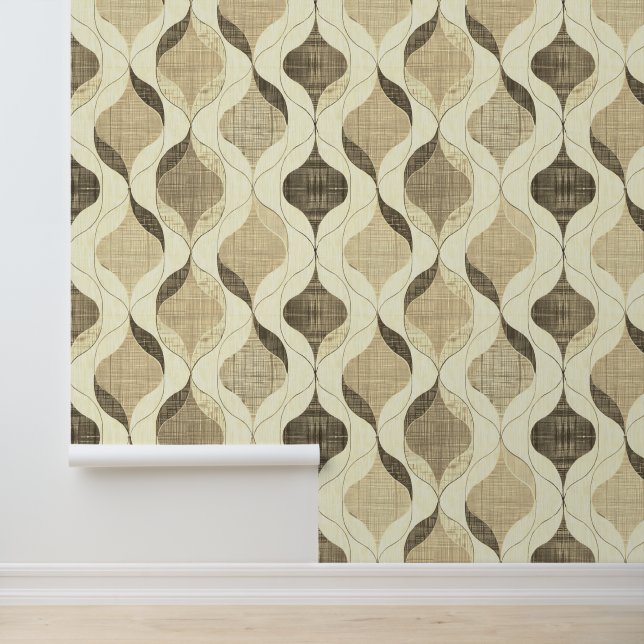 Neutral Grey Tan Modern Wavy Luxury Wallpaper (Application)