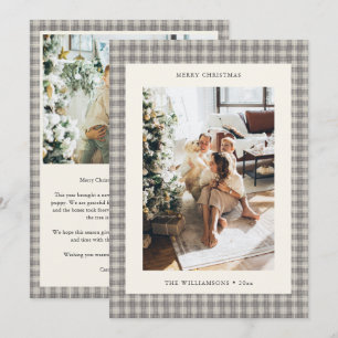 Neutral Grey Tartan Plaid Photo Letter Christmas Holiday Card