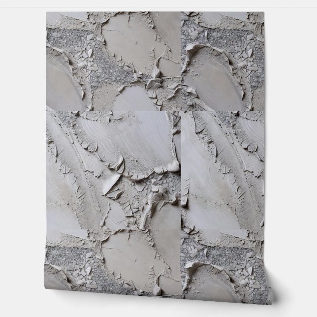 Neutral Grey Textured Stucco Shard Relief Wallpaper (Unrolling)