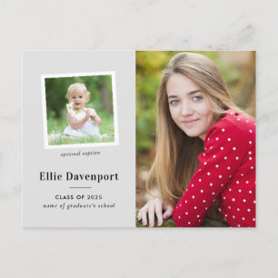 Neutral Grey Traditional Two Photo Graduation Postcard
