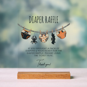 Neutral Halloween Baby Shower Diaper Raffle Acrylic Sign