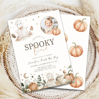 Neutral Halloween Spooky One 1st Birthday Invitation
