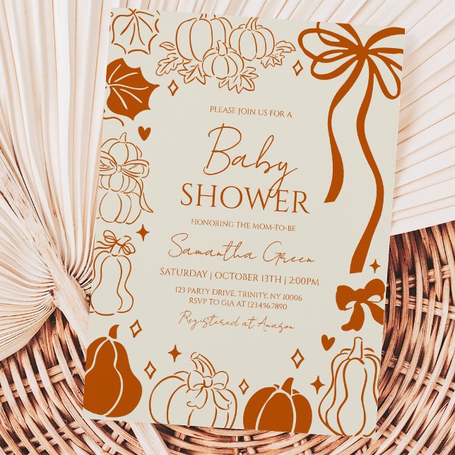 Neutral Hand-drawn Fall Pumpkin Baby Shower Invitation (Creator Uploaded)