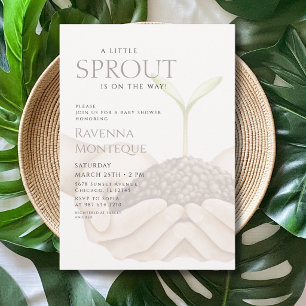 Neutral Hands Plant A Little Sprout Baby Shower Invitation