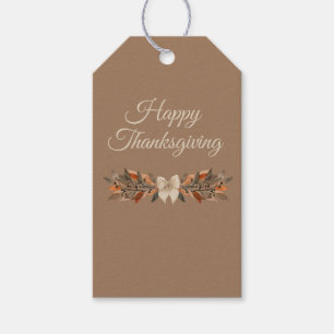 Neutral “Happy Thanksgiving” Gift Tag with Leaves