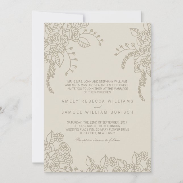 Neutral Henna Wedding Invitation (Front)