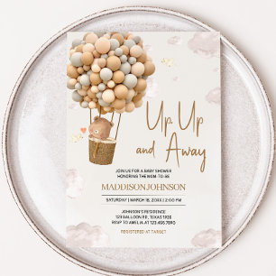 Neutral Hot Air Balloon Up and Away Baby Shower Invitation