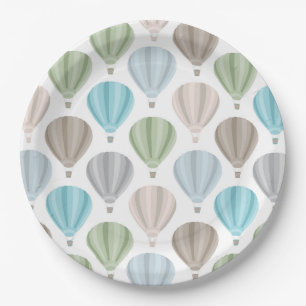 Neutral Hot Air Balloons Pattern Paper Plate