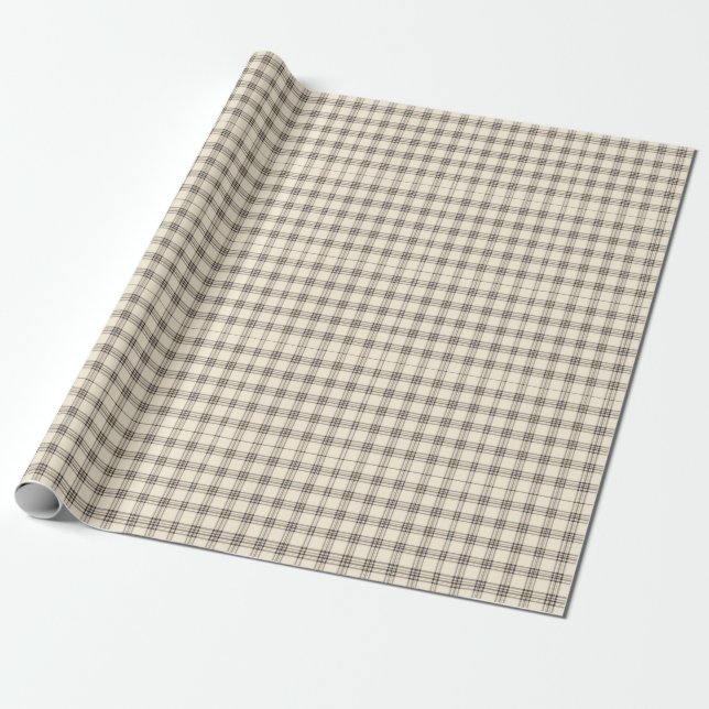 Neutral Ivory and Black Gingham Plaid Wrapping Paper (Unrolled)