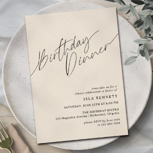 Neutral Ivory Cream Modern Script Birthday Dinner Invitation
