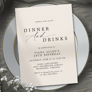 Neutral Ivory Cream   Simple Fancy Birthday Dinner Invitation
